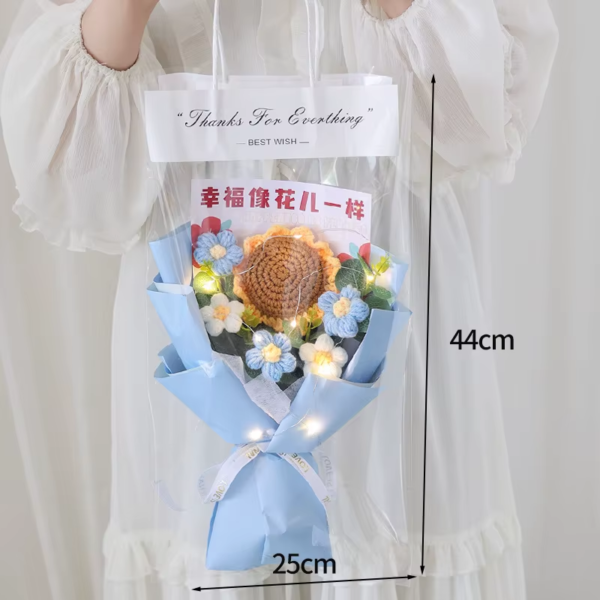 Rose Knitted Flowers Bouquet Crochet Flower for Back to School Handmade Bouquets Wedding Christmas Halloween Gift Home Decor