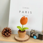 Hand Knitting Potted Plants Hand-Woven Rose Sunflower Tulip Crochet Flower Auto Interior Accessories Car Decoration Ornaments