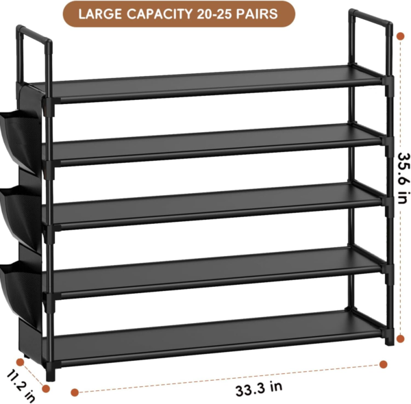 5 Tier Shoe Organizer Rack for Closet, Entryway, Garage, Door, Space Saving, Shoe Holder Stand/Tower, Large, 20-25 Capacity