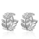 Silver Color Hot Selling Leaves Full Zircon Hoop Earrings Female Fashion Simple Gorgeous Jewelry Valentine Gift