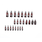 Stiletto Press on Nails Long Fake Nails Black Red Glue on Nails Almond Acrylic Nails with Goth Design Stick on Nails for Women and Girls 24Pcs