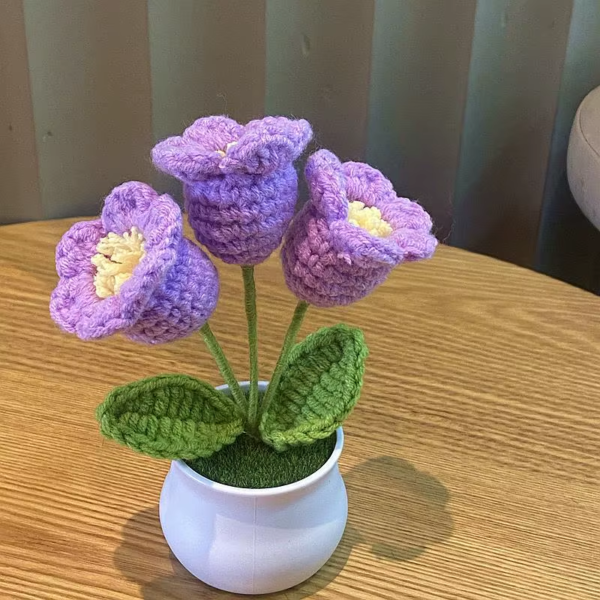 Hand Woven Lily Valley Potted Home Decoration Knitted Simulated Flower Yarn Crochet Flower Pot Sunflower Bouquet Gift DIY Hand