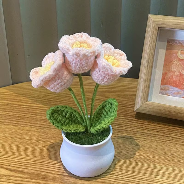 Hand Woven Lily Valley Potted Home Decoration Knitted Simulated Flower Yarn Crochet Flower Pot Sunflower Bouquet Gift DIY Hand