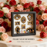 DIY Mini Museum Silhouette Box, Shadow Box Frame Kit with Gold Mini Frames & Figurines, Celebrate Your Unique Memories in Style, for Anniversary, Wedding, Birthday & Home Decor