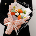 Finished Crochet Flowers Bouquet Handmade Sunflower Bouquet Valentines Gift Wedding Decor Knitted Flower Bouquet with Gift Bag