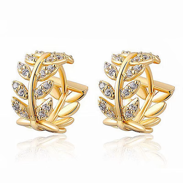 Silver Color Hot Selling Leaves Full Zircon Hoop Earrings Female Fashion Simple Gorgeous Jewelry Valentine Gift