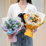 Eternal Flower with Light Strings Crochet Flower Bouquet Graduation Flower Kindergarten Graduation Gift Valentine Day Gift 졸업꽃다발