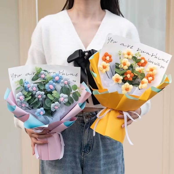 Eternal Flower with Light Strings Crochet Flower Bouquet Graduation Flower Kindergarten Graduation Gift Valentine Day Gift 졸업꽃다발