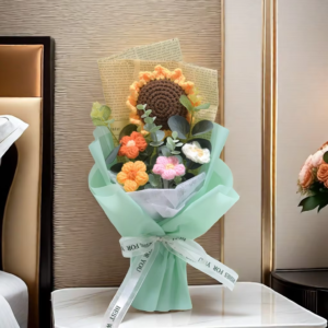 1Pc Crochet Bouquet, Efun Handmade Sunflower Daisy Bouquet Valentine'S Day Anniversary Wedding Ms Day Birthday Gift