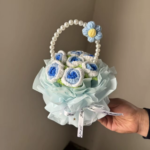 Finished Crochet Flowers Bouquet Handmade Sunflower Bouquet Valentines Gift Wedding Decor Knitted Flower Bouquet with Gift Bag