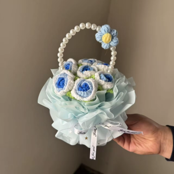 Finished Crochet Flowers Bouquet Handmade Sunflower Bouquet Valentines Gift Wedding Decor Knitted Flower Bouquet with Gift Bag