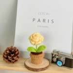 Hand Knitting Potted Plants Hand-Woven Rose Sunflower Tulip Crochet Flower Auto Interior Accessories Car Decoration Ornaments