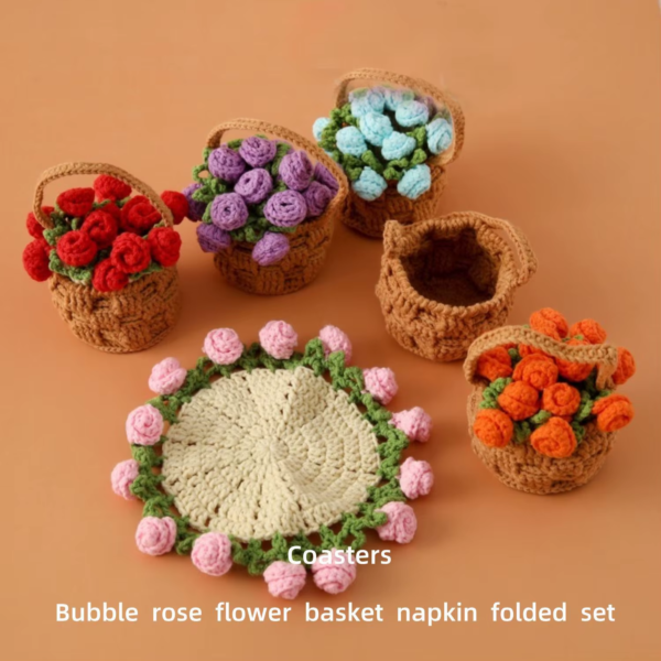 2025 Crochet Flower Potted Rose Kintted Flower Coaster Crochet Flower Cup Mat Friends Gift Table Decor