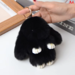 1PC 15CM Cartoon Rabbit Keychain Ring Fluffy Real Fur Pompon Bunny Trinket Key Chain Charm Cute Key Ring on Bag Car Key Pendant