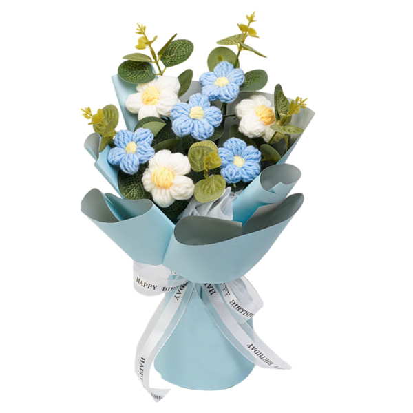 Knitted Flower Finished Home Decoration Crochet Flower Bouquet for Teacher’ Day Birthday Anniversary Thanksgiving Day Women