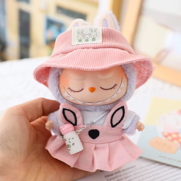 17Cm Pendant Labubu Doll Dress Cute Labubu Doll Clothes Pink Rabbit Skirt Green Coat Suit Cartoon Doll Hat Princess Shoes Gift