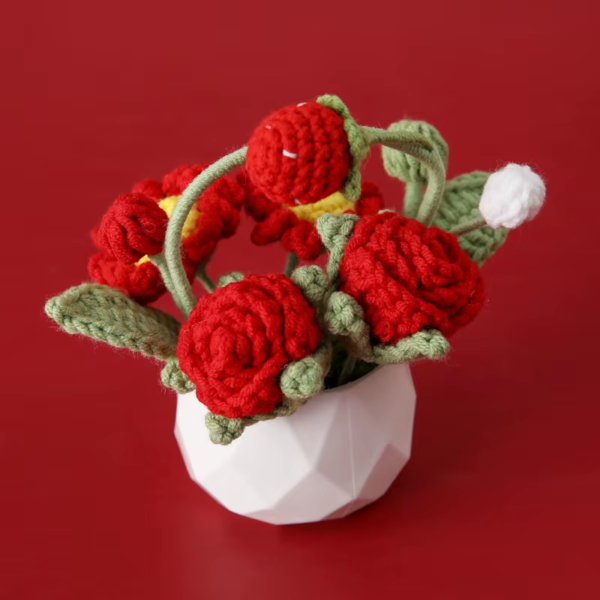 Crochet Flower Cute Finished Woven Sunflowers Potted Hand-Knitted Sunflowers Table Home Decor Wedding Ornament Friends Gift