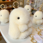 1PC 15CM Cartoon Rabbit Keychain Ring Fluffy Real Fur Pompon Bunny Trinket Key Chain Charm Cute Key Ring on Bag Car Key Pendant