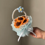 Finished Crochet Flowers Bouquet Handmade Sunflower Bouquet Valentines Gift Wedding Decor Knitted Flower Bouquet with Gift Bag
