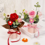 Crochet Bouquet Rose Sunflower Handmade Artificial Knitted Flower Valentine'S Day Anniversary Wedding Birthday Gift Home Decor