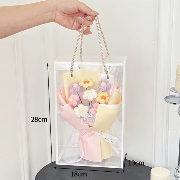 Finished Crochet Flowers Bouquet Handmade Sunflower Bouquet Valentines Gift Wedding Decor Knitted Flower Bouquet with Gift Bag