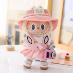17Cm Pendant Labubu Doll Dress Cute Labubu Doll Clothes Pink Rabbit Skirt Green Coat Suit Cartoon Doll Hat Princess Shoes Gift