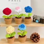 Hand Knitting Potted Plants Hand-Woven Rose Sunflower Tulip Crochet Flower Auto Interior Accessories Car Decoration Ornaments