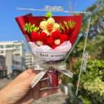 Crochet Bouquet Rose Sunflower Handmade Artificial Knitted Flower Valentine'S Day Anniversary Wedding Birthday Gift Home Decor