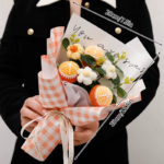 Finished Crochet Flowers Bouquet Handmade Sunflower Bouquet Valentines Gift Wedding Decor Knitted Flower Bouquet with Gift Bag