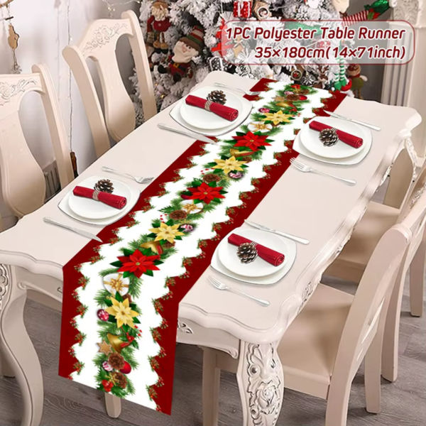 2024 Christmas Table Runner Cloth Merry Christmas Decoration for Home Tablecloth Xmas Cristmas Ornament Navidad New Year 2025