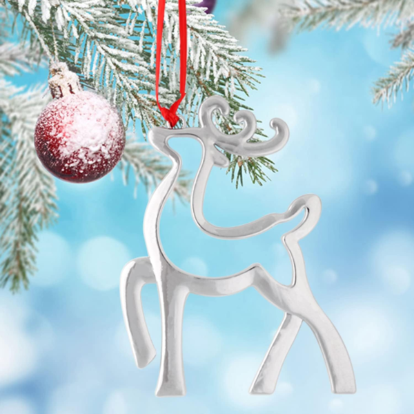 Set of 6 Hanging Ornaments, Silver Christmas Ornament for Xmas Tree Decor, Reindeer Christmas Tree Ornament Gift Holiday Party Supplies