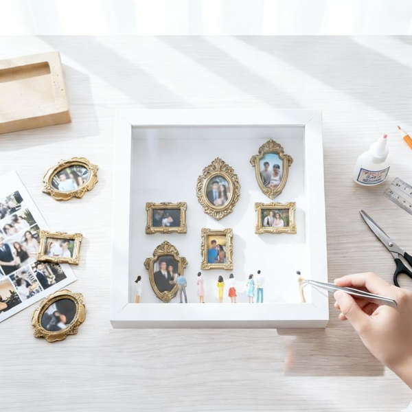 DIY Mini Museum Silhouette Box, Shadow Box Frame Kit with Gold Mini Frames & Figurines, Celebrate Your Unique Memories in Style, for Anniversary, Wedding, Birthday & Home Decor