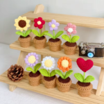 Hand Knitting Potted Plants Hand-Woven Rose Sunflower Tulip Crochet Flower Auto Interior Accessories Car Decoration Ornaments