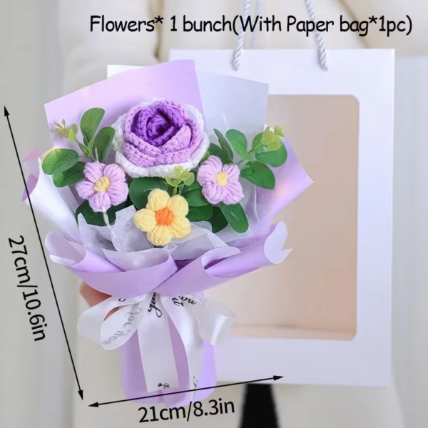 Rose Knitted Flowers Bouquet Crochet Flower for Back to School Handmade Bouquets Wedding Christmas Halloween Gift Home Decor