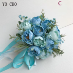 Bride Wedding Bouquet Bridesmaid Holding Bouquet Wedding Supplies Artificial Silk Rose Peony Pink Flower Table Decoration