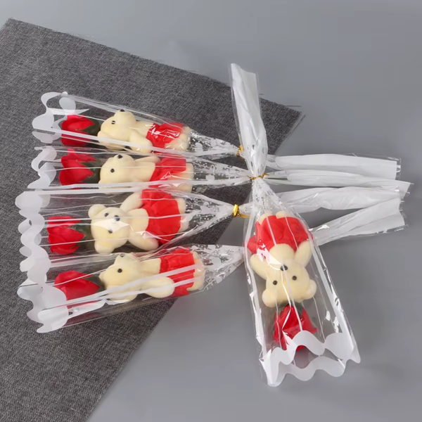 Romantic Artificial Soap Roses with Lovely Teddy Bear Birthday Gift Flowers Bouquet Scented Christmas Valentines Day Gift