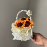 Finished Crochet Flowers Bouquet Handmade Sunflower Bouquet Valentines Gift Wedding Decor Knitted Flower Bouquet with Gift Bag