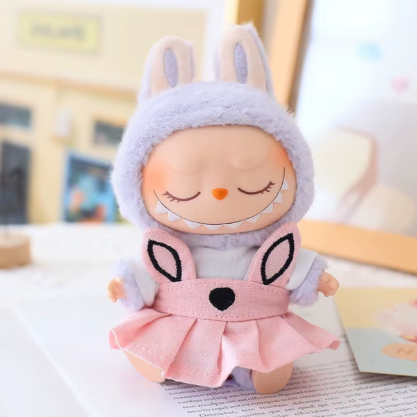 17Cm Pendant Labubu Doll Dress Cute Labubu Doll Clothes Pink Rabbit Skirt Green Coat Suit Cartoon Doll Hat Princess Shoes Gift