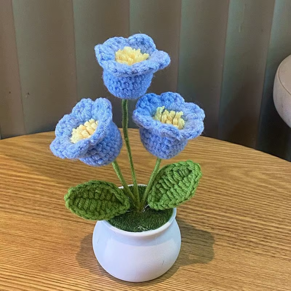 Hand Woven Lily Valley Potted Home Decoration Knitted Simulated Flower Yarn Crochet Flower Pot Sunflower Bouquet Gift DIY Hand