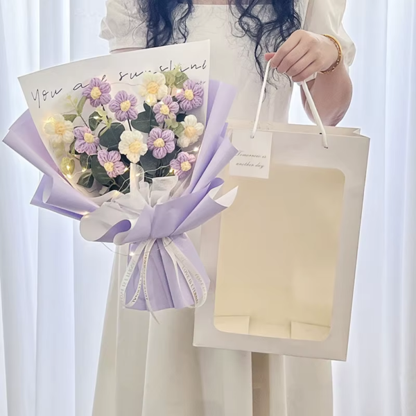 Eternal Flower with Light Strings Crochet Flower Bouquet Graduation Flower Kindergarten Graduation Gift Valentine Day Gift 졸업꽃다발