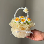 Finished Crochet Flowers Bouquet Handmade Sunflower Bouquet Valentines Gift Wedding Decor Knitted Flower Bouquet with Gift Bag