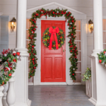 24In Pre-Lit Christmas Wreaths for Front Door Window, Artificial Evergreen Wreaths with Bow & Lights for Indoor Outdoor Christmas Decorations, Green