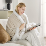 Sherpa Fleece Throw Blanket - Beige Herringbone Throw, 50 X 60 Inches, Warm, Soft, Lightweight, Winter, Unisex, Camping