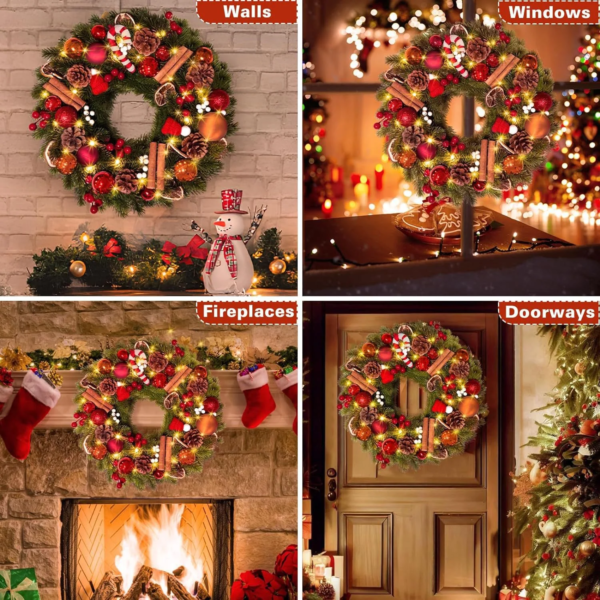 16” Christmas Wreath Berry Wreath Handmade Floral Front Door Rustic Wreath Flocked with Mixed Decorations Christmas Decorations
