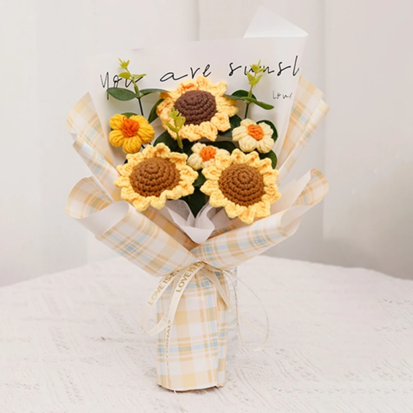 Crochet Bouquet Hand-Knitted Sunflower Creative Finished Artificial Fruit Flower Mother'S Day Birthday Gifts Wedding Home Decor