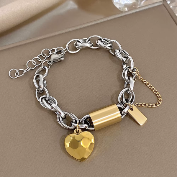 Heart Lock Stainless Steel Charm Bracelet Chunky Gold Plated Chain Love Bracelets Christmas Valentine Gift