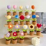 Hand Knitting Potted Plants Hand-Woven Rose Sunflower Tulip Crochet Flower Auto Interior Accessories Car Decoration Ornaments