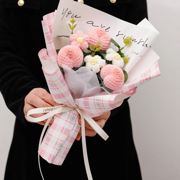 Crochet Bouquet Hand-Knitted Sunflower Creative Finished Artificial Fruit Flower Mother'S Day Birthday Gifts Wedding Home Decor