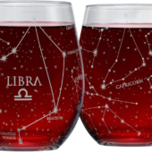 Libra Stemless Wine Glasses Zodiac Libra Set Hand Etched 15 Oz (Set of 2) - Astrology Sign Glassware