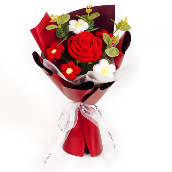 Knitted Flower Finished Home Decoration Crochet Flower Bouquet for Teacher’ Day Birthday Anniversary Thanksgiving Day Women